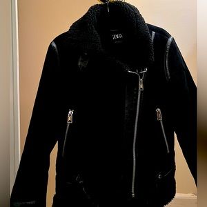 Zara sherpa faux suede biker jacket  size Medium